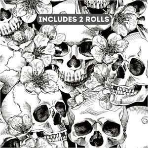 2 Rolls Black and White Sugar Skull Floral Wallpaper 17.7IN x 9.8FT